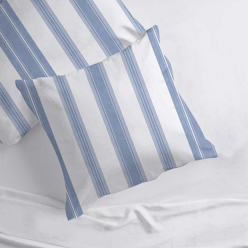3S. x Collection (Nos Imprimés) - Taie d'oreiller coton MARKUS - Bleu et blanc - Taies d oreiller blanc