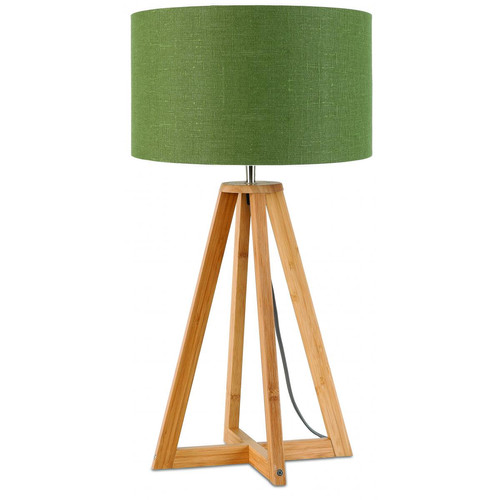 Good & Mojo - Lampe à poser Abat-jour Vert Forêt en Bois EVEREST - Lampe Design à poser
