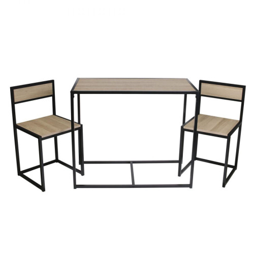3S. x Home - Ensemble Table + 2 Chaises Noir et Bois - Table Salle A Manger Design