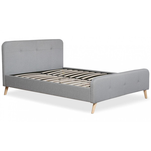 3S. x Home - Lit scandinave avec tête de lit et sommier 140x190cm Tissu Gris MERRYN - Lit Design