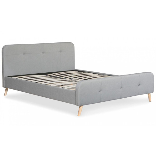 3S. x Home - Lit scandinave avec tête de lit et sommier 160x200cm Tissu Gris MERRYN - Sommiers Et Lits Design
