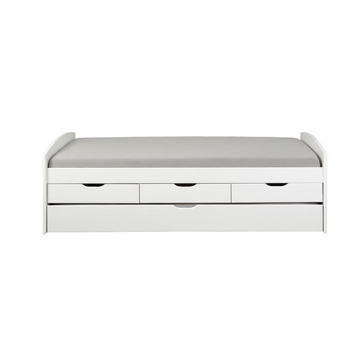 3S. x Home - Lit à rangement 90 x 200 cm Pin Massif Blanc - Lit Coffre Design