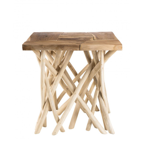 Macabane - Table d'appoint bois nature - plateau Teck pieds bois flotté - KELIA - Deco Naturelle