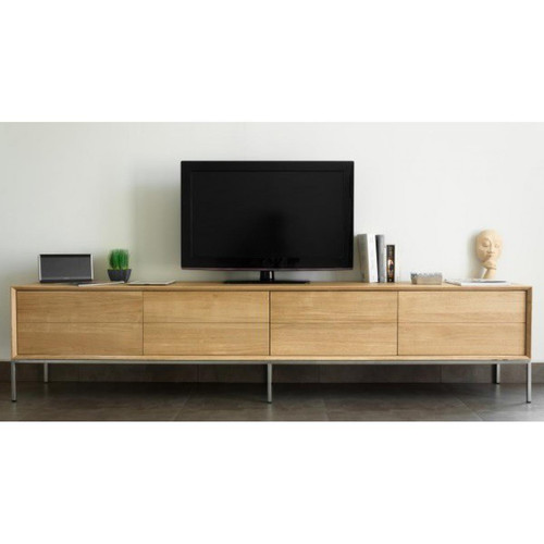 3S. x Home - Meuble TV 2 tiroirs 2 portes en chêne massif COPA - Meuble TV Design