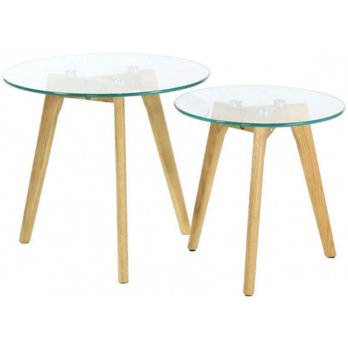 3S. x Home - Lot de 2 Tables Gigognes Verre Trempé D50 PETSAMO - Table Basse Design