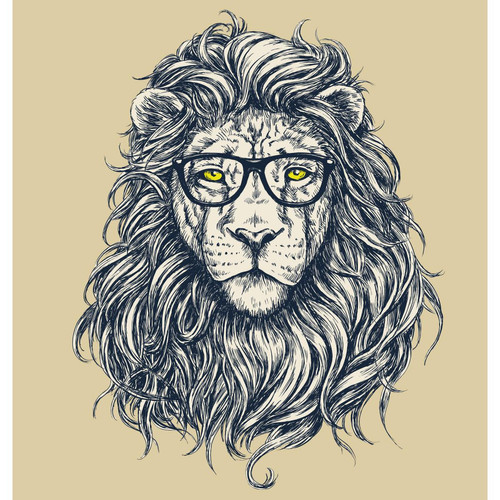 3S. x Home - Tableau Animal Hipster Lion Hipster 50x50 - Décoration Murale Design