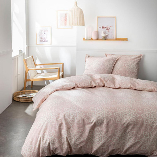 Today - Parure de lit 2 personnes Coton Imprimé BOHEMIA Rose - Linge de lit couleurs pastel