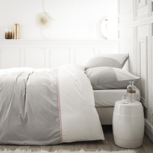 Today - Parure de lit 2 personnes Percale Bicolore Gris Rose Blanc PREMIUM - Parure de lit