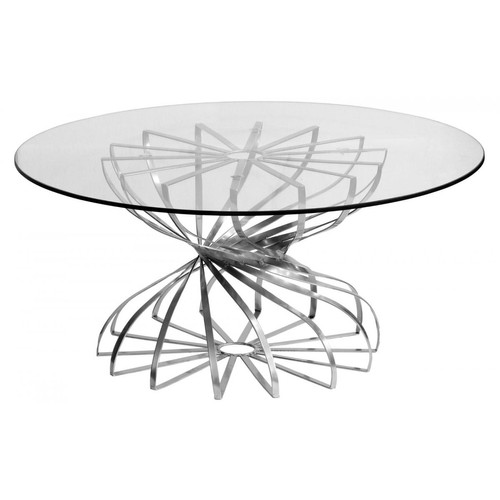 3S. x Home - Table Basse ronde Tornado Nickel et Verre transparent - Collection Contemporaine Meuble Deco Design