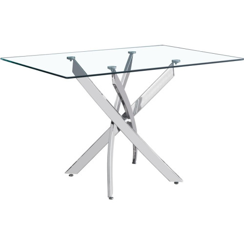 3S. x Home - Table de repas rectangle 130cm pieds en métal chrome et plateau en verre ROMI Argent - Nouveautés Meuble Et Déco Design