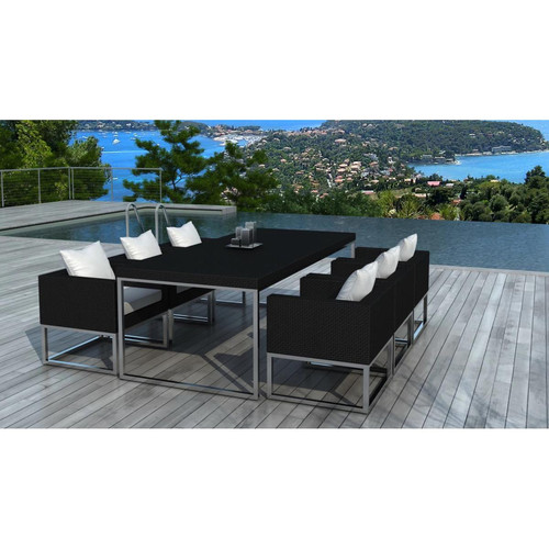 3S. x Home - Table design outdoor + 6 fauteuils noir et blanc VELUX - Table De Jardin Design