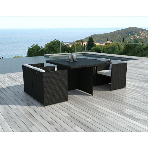 3S. x Home - Table et chaises de jardin bicolores en résine tressée Alix - Table De Jardin Design