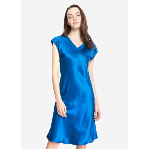 Chemise De Nuit En Soie Col V Manche Ample bleu  LilySilk Mode femme