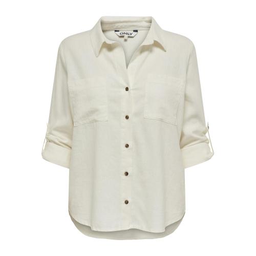 Only - Chemise loose fit col boutonné manches avec revers manches longues blanc - Selection Mode femme