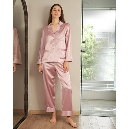 LilySilk - Pyjama en Soie Femme 22 Momme Liseré Contrastant - Promos lingerie de nuit femme