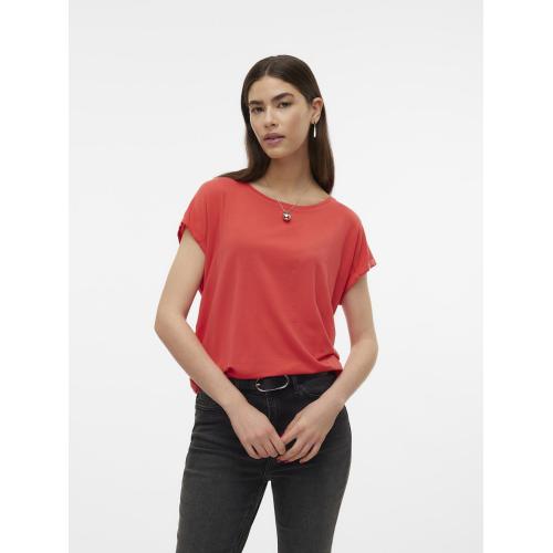 T-shirt longueur regular col rond épaules tombantes manches courtes rose Zara en coton Vero Moda Mode femme