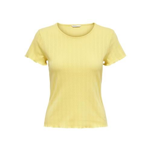 Only - T-shirt tight fit col rond manches courtes jaune - T-shirt manches courtes femme