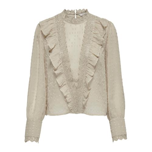 Top col rond manches longues beige Lila Only Mode femme
