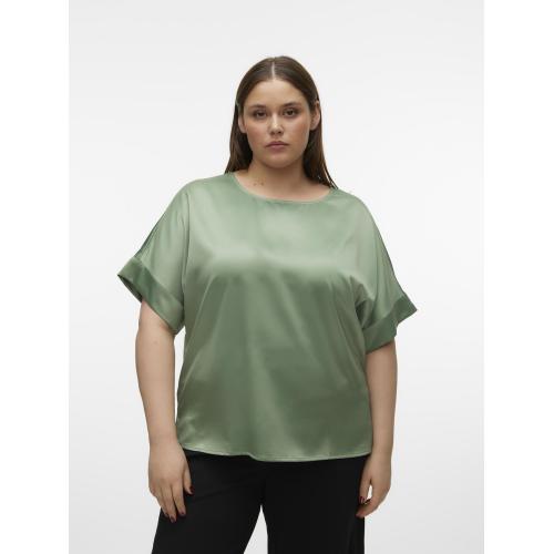 Vero Moda - Top col rond manches volumineuses manches 2/4 vert - Blouses manches courtes femme vert