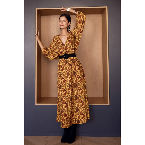 Robe longue imprimée toile de jouy- Ava jaune en viscose 3S. x Réédition Mode femme