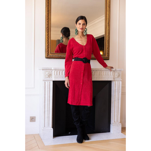 Robe longue dos V Damienne rouge 3S. x Réédition Mode femme