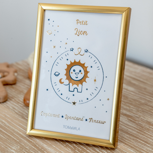 Tom & Mila - Carte Astro Petit avec enveloppe et blister et cadre doré Lion - Tom & Mila