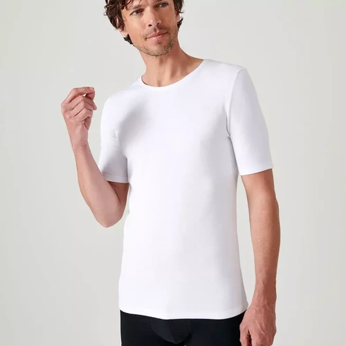 Damart - Tee-shirt manches courtes en mailles blanc - Toute la mode homme