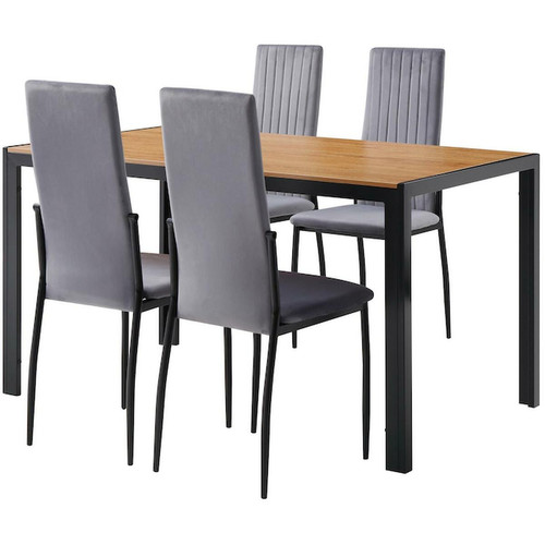3S. x Home - Ensemble table de repas en bois avec 4 chaises haut dossier velours  - Ensemble Table Et Chaise Design
