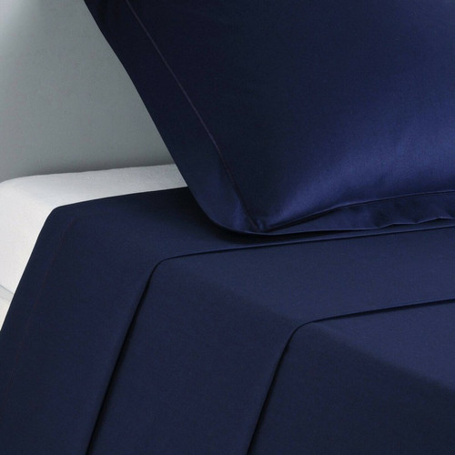 3S. x Tertio (Nos Unis) - Drap plat percale de coton TERTIO® - Bleu Indigo - draps unis