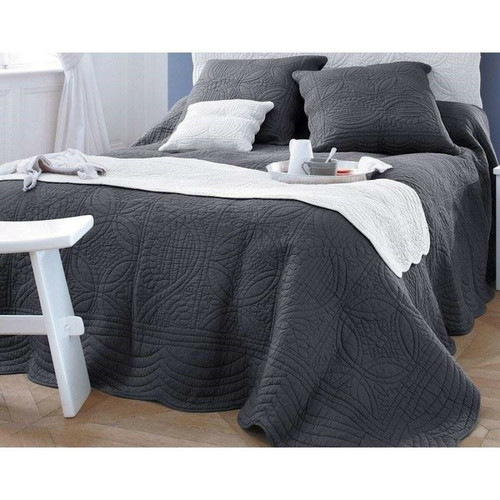 Becquet - Boutis ou couvre lit uni coton Becquet - Gris - Couvre lits jetes de lit gris