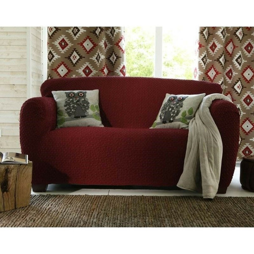 Housse de canapé bi-extensibles fauteuil et canapé à accoudoirs - Rouge Becquet Linge de maison
