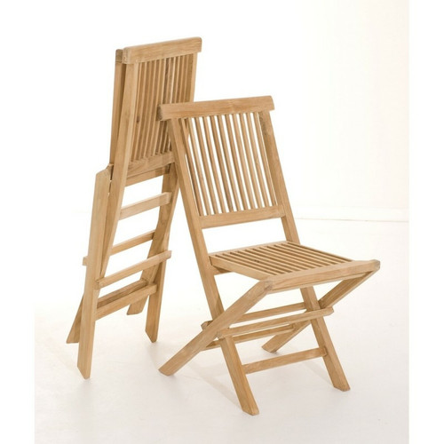 Macabane - Lot de 2 chaises pliantes en teck massif Java - Teck - Chaise de jardin