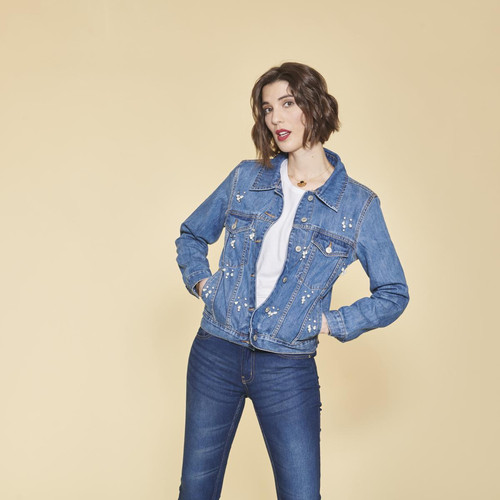 3 SUISSES - Veste en jean col imitation fourrure amovible femme - Bleu - Veste en jean  femme