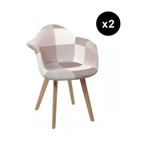 3S. x Home - Lot de 2 fauteuils Patchwork Rose - Fauteuil Et Pouf Design