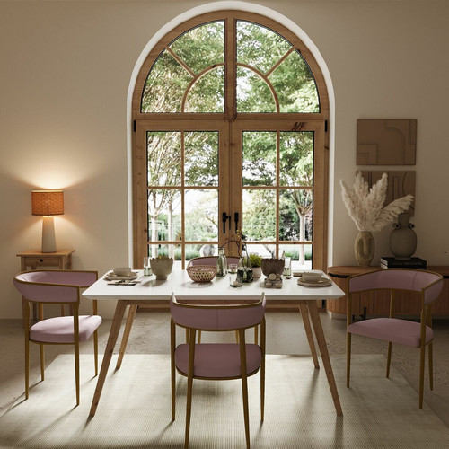 Chaise de salle à manger design en velours Aurore rose pâle Rose POTIRON PARIS Meuble & Déco