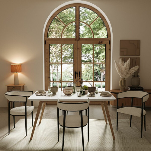 Chaise de salle à manger design en tissu bouclette Aurore blanche  Blanc POTIRON PARIS Meuble & Déco