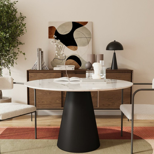 POTIRON PARIS - Chaise de salle à manger tapissée gris-crème  - Promo La Salle A Manger Design