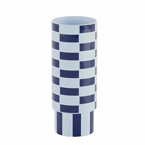 Vase tube à motif damier en céramique Sofia bleu  Bleu POTIRON PARIS Meuble & Déco