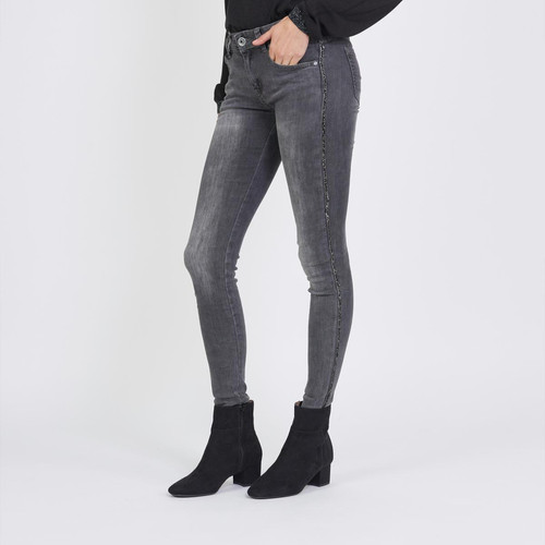 3S. x Le Vestiaire - Jean slim gris avec bandes strass - Promo Jean slim femme