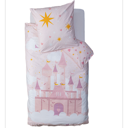 3S. x Home - Parure de lit "Château" 140x200cm rose - Linge de lit enfant