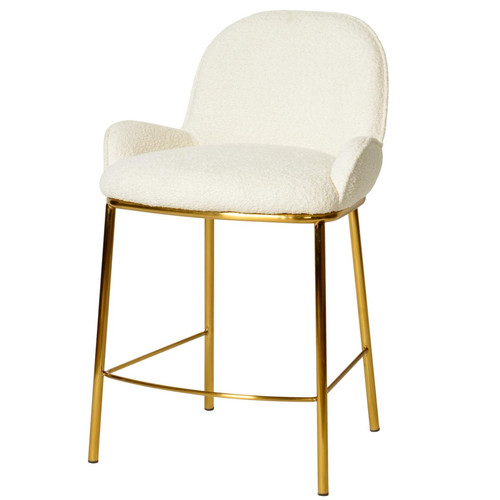 3S. x Home - Chaise de bar Contemporain en tissu bouclette Écru et métal doré brossé - Tabouret De Bar Design