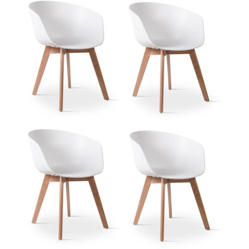 3S. x Home - Lot de 4 chaises scandinaves pieds en bois Blanc  - La Salle A Manger Design