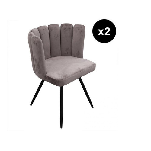 3S. x Home - Lot de 2 Chaises ARIEL Velours Gris  - Chaise Design