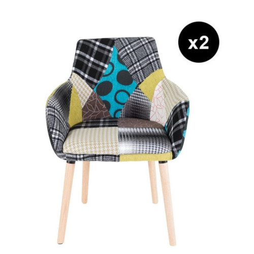 3S. x Home - Lot de 2 fauteuils Patchwork RIKEL - Fauteuil multicolore design