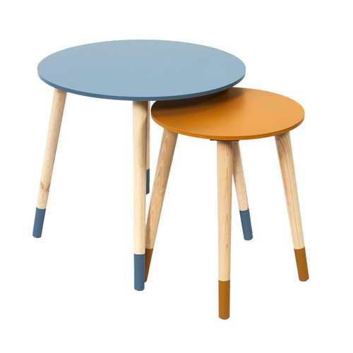 3S. x Home - Lot de 2 Tables Gigogne Bicolore Bleu Jaune - Table Basse Design