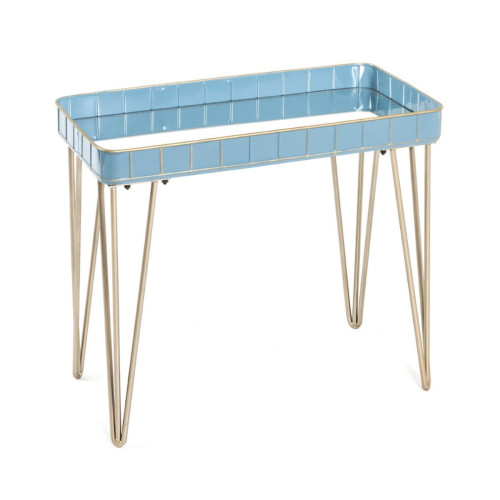 Table d'appoint avec structure en tube d'Acier couleur Or et plateau en métal laqué bleu avec verre miroir  Or 3S. x Home Meuble & Déco