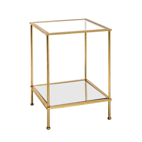 Table d'appoint carré en tube d'acier laqué or avec plateau de dessous en miroir et plateau de dessus en verre trempé transparent Or 3S. x Home Meuble & Déco