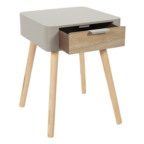 3S. x Home - Table de Chevet 1 Tiroir En Bois Taupe - Table De Chevet Design