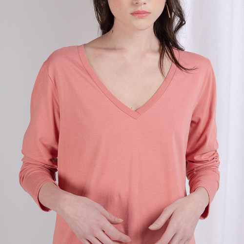 3S. x Le Vestiaire - Tee-shirt en coton bio col V Alba - Vetements femme rose