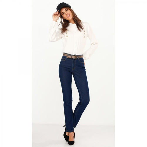 Venca - Jean droit élastique 5 poches Bleu - Jean taille haute femme